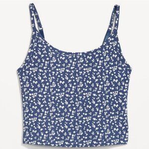 NWT Old Navy Blue Floral Crop Cami Top Shelf Bra Cotton Womens M Bloom Cottage